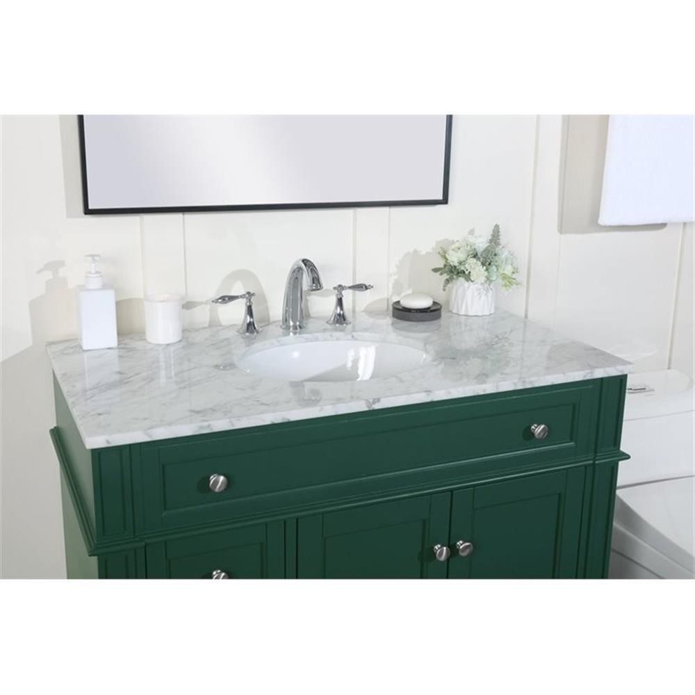 Elegant Decor Park Avenue 40″ Metal MDF Marble Single Bathroom Vanity in Green