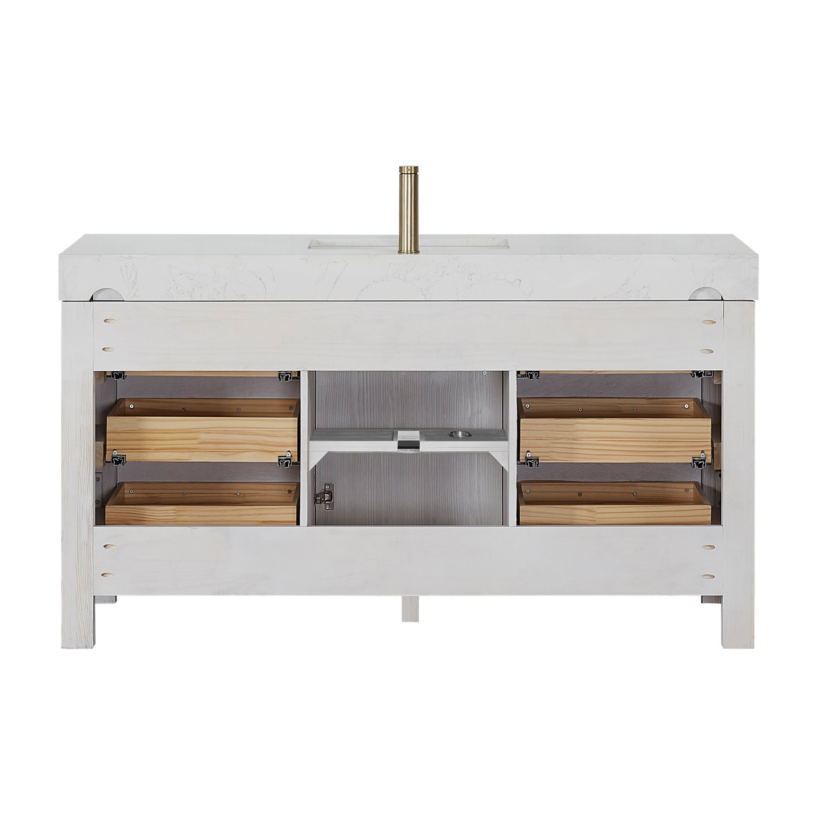 Leon 60″ Single Bathroom Vanity in Washed White w/Lightning White top & Mirror