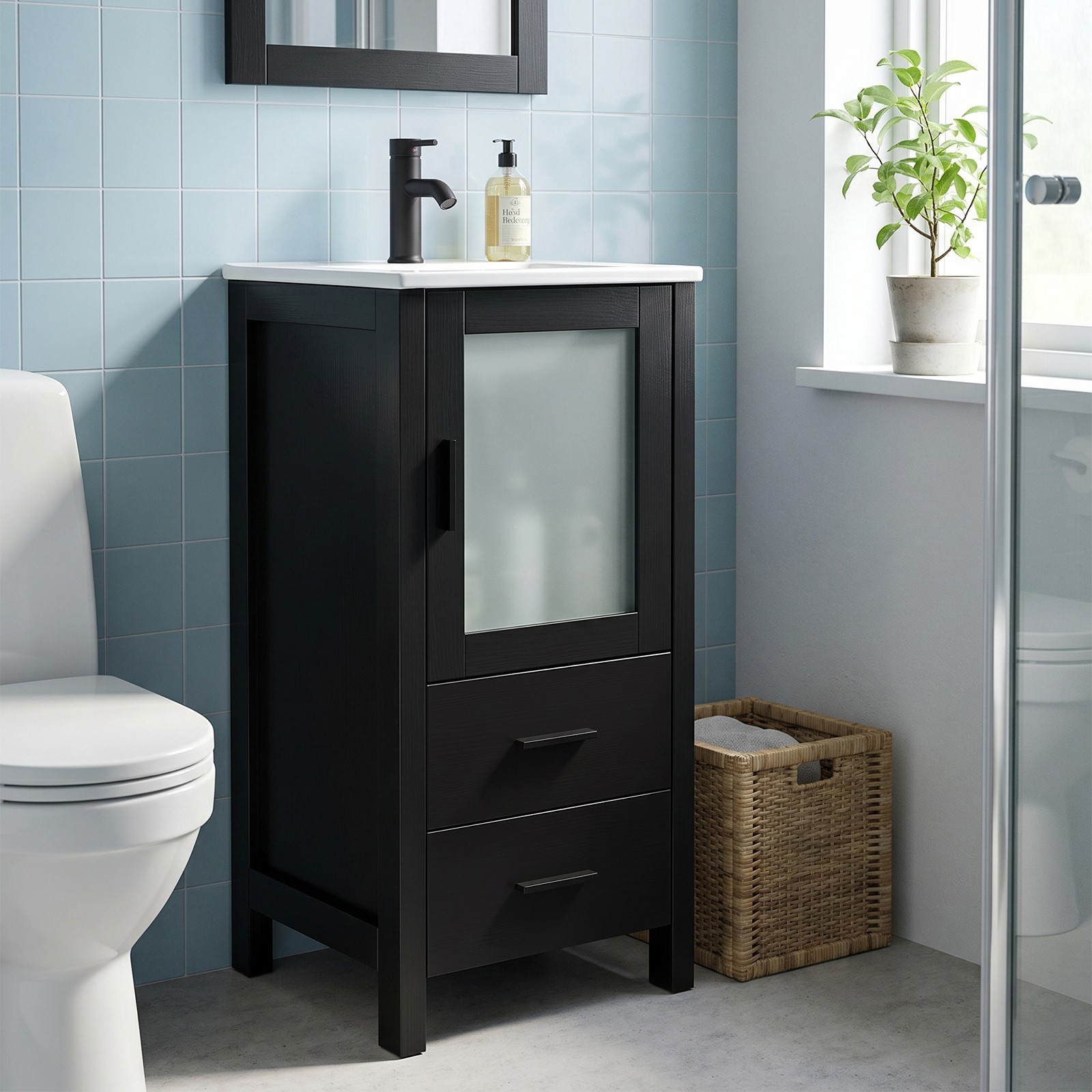16 Inch Modern Bathroom Vanity Ceramic Vessel Sink Basin Cabinet Set Compact