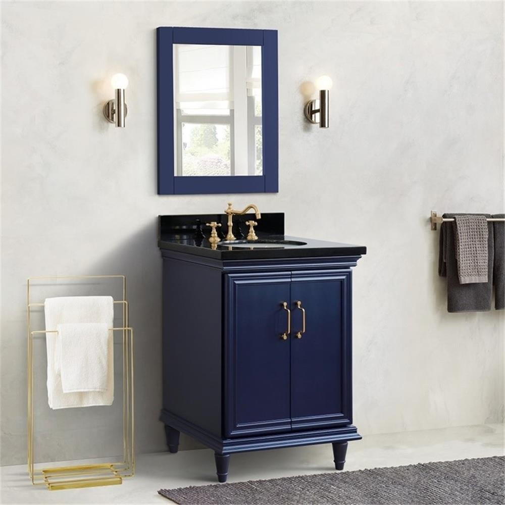 25 in. Single Wooden Vanity Blue with Black Galaxy Oval Sink