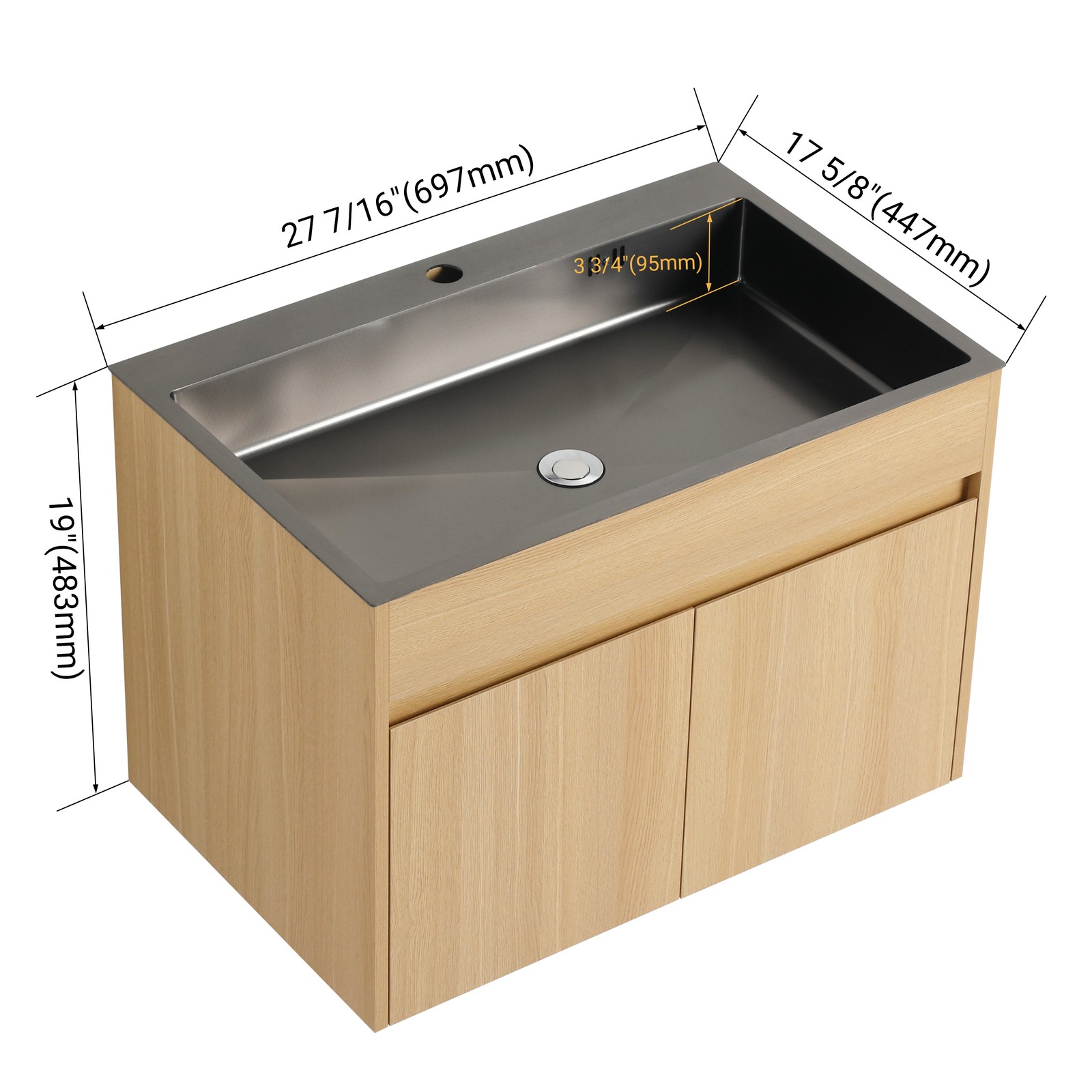 28″ Wall Mounted Bathroom Vanity/ Laundry Utility Cabinet Stainless Steel Sink