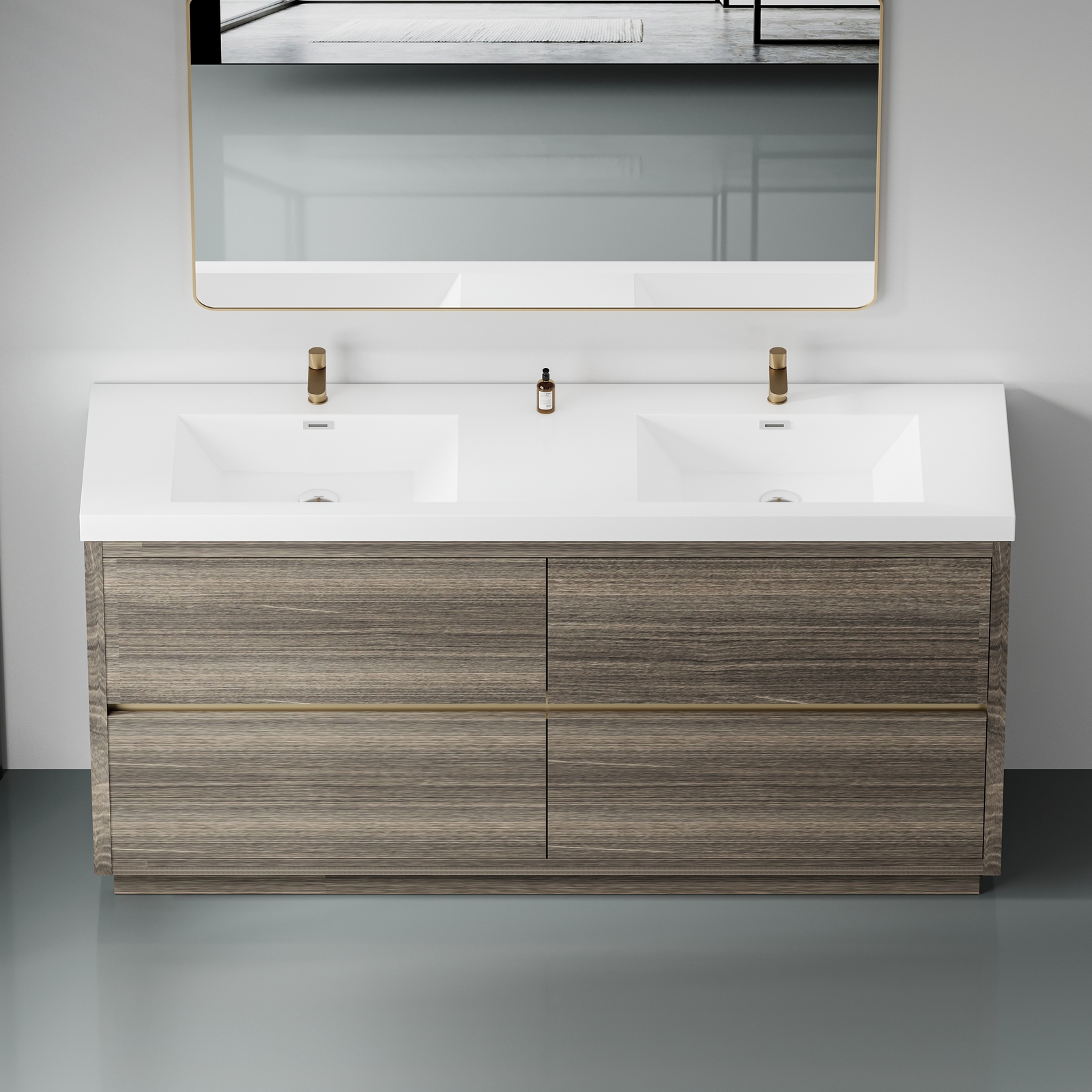 72″ Floating Wall-Mounted Bathroom Vanity W/ 4 Drawers Double Stone Resin Sinks