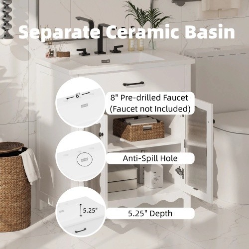 Practicality Bathroom Cabinet With Sink 31” Bathroom Vanity With Tempered Glass