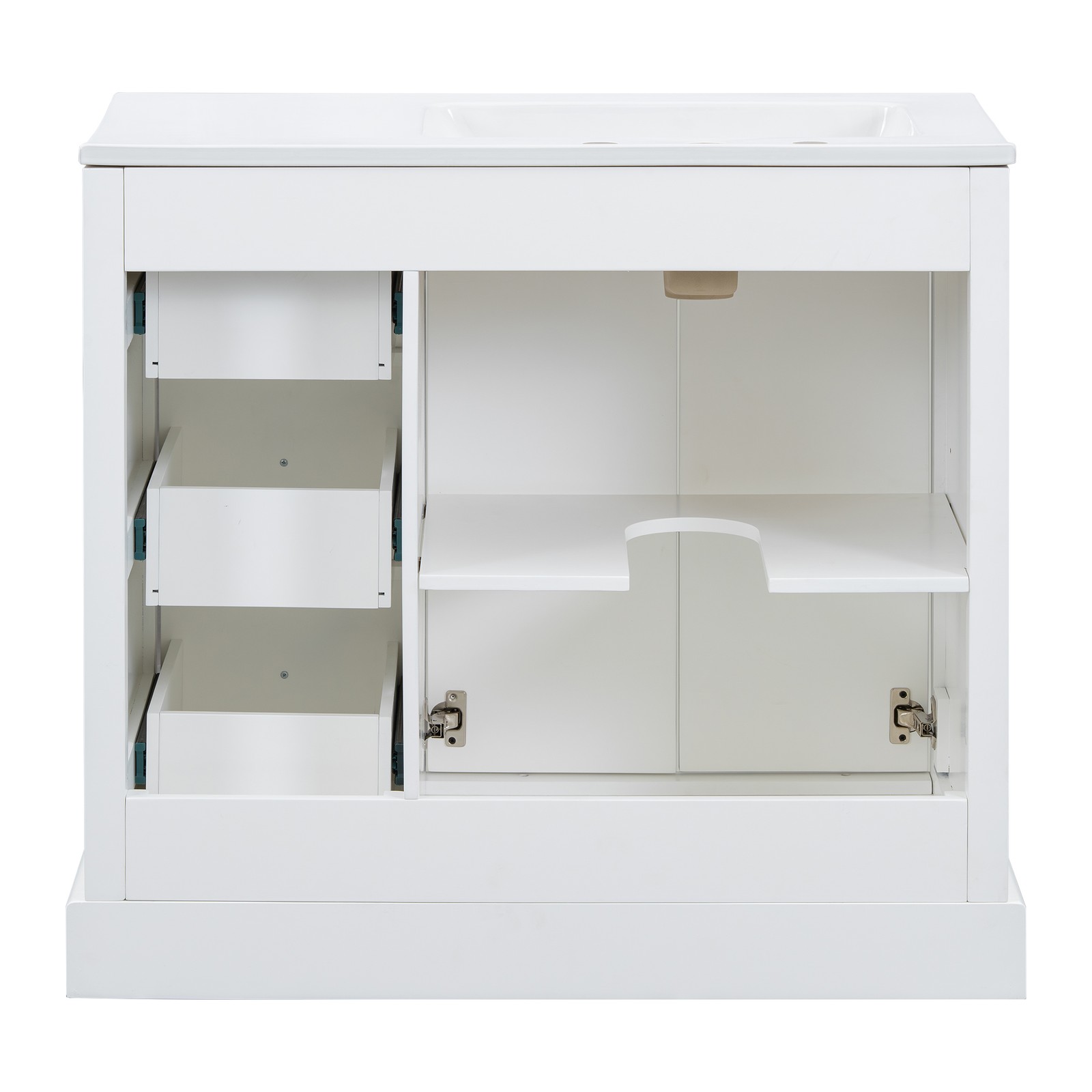 36″ White Transitional Bathroom Vanity with Ceramic Sink
