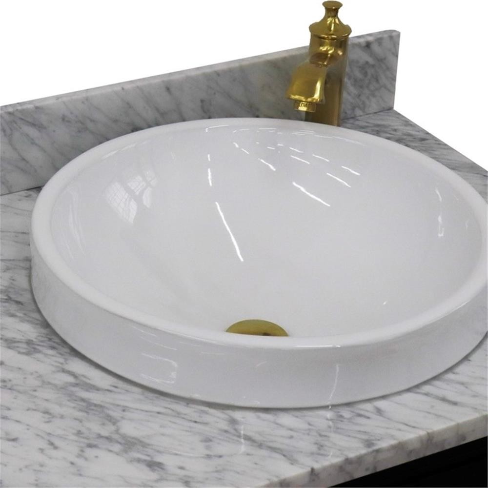 37 in. Single Wooden Vanity Dark Gray White Carrara Round Right Door.Right Sink