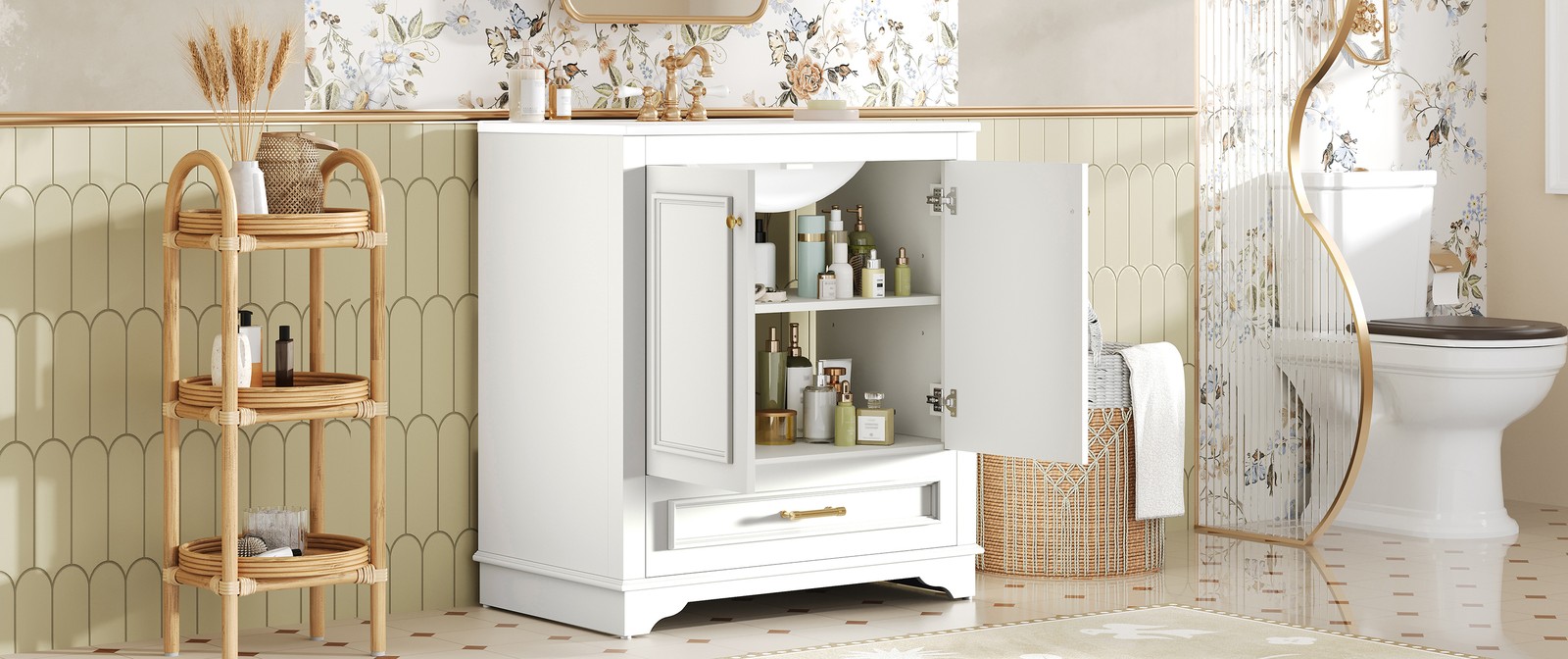 30″ Bathroom Vanity with Ceramic Sink & 2 Soft Closing Doors