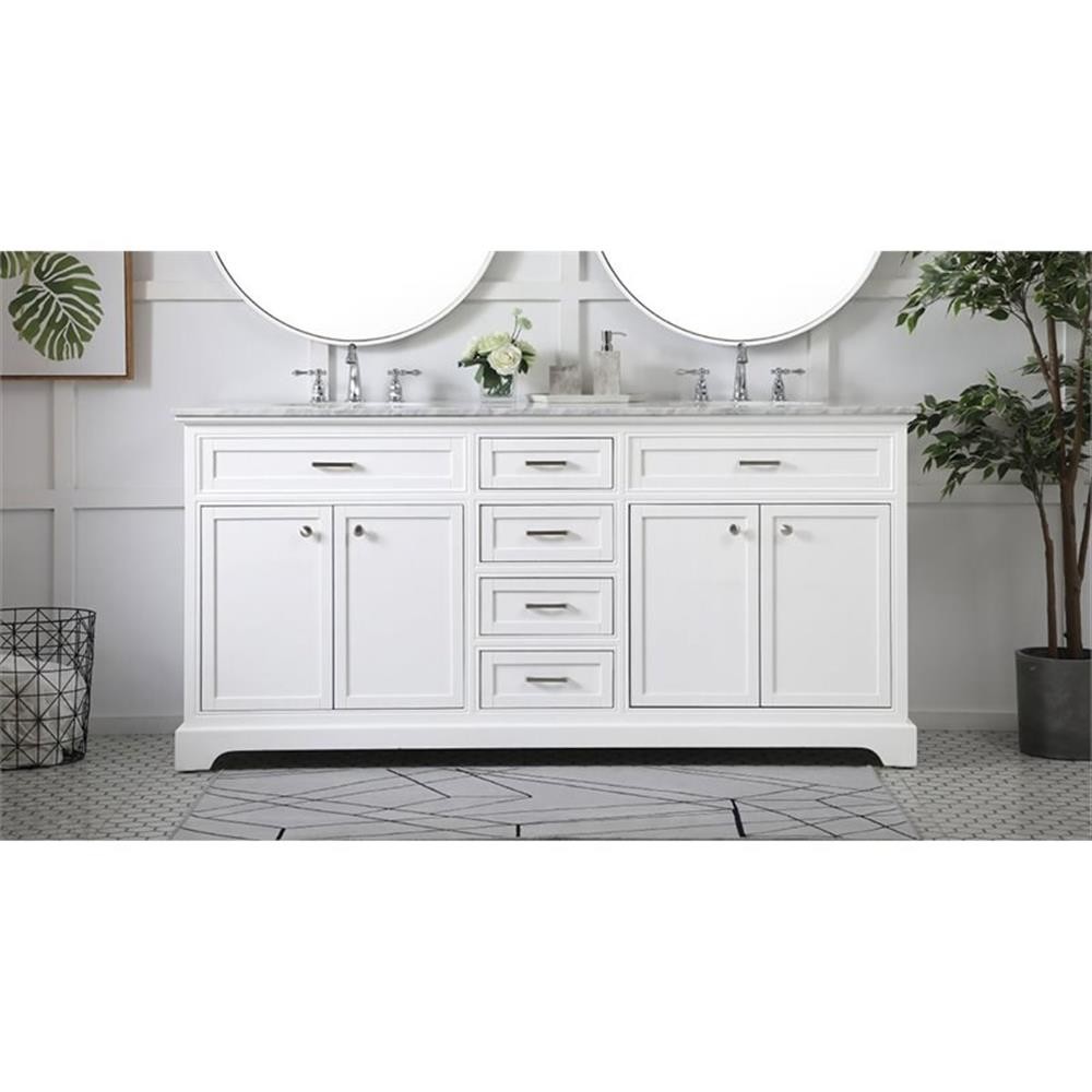 Elegant Decor Americana 72″ Metal MDF Marble Double Bathroom Vanity in White