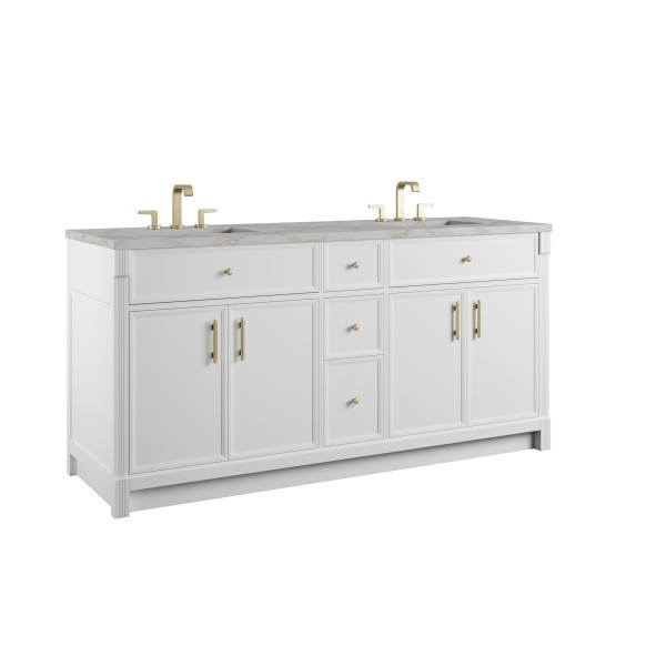 72″ James Martin Bellshire 660-V72-BW-3VSL Double Vanity Cabinet Silver Top