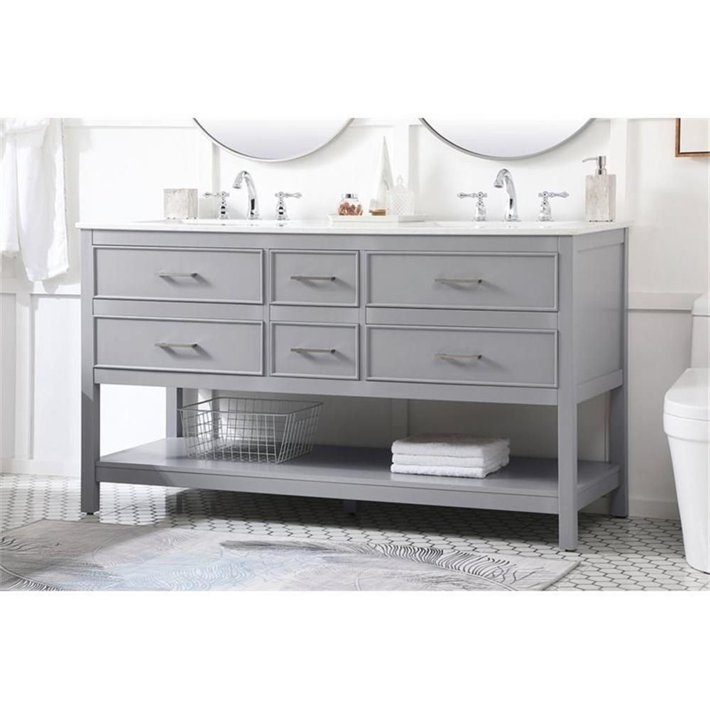 Elegant Decor Sinclaire 60″ Aluminum Alloy & MDF Double Bathroom Vanity in Gray