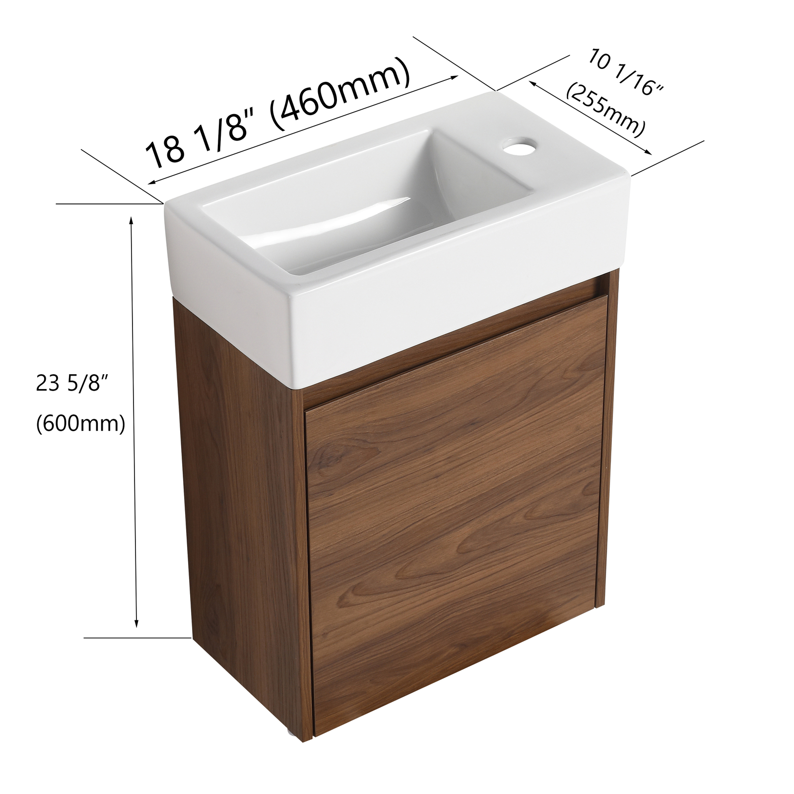 18Inch Plywood Bathroom Vanity Cabinet W/ Sink for Small Bathroom W/ Door Brown