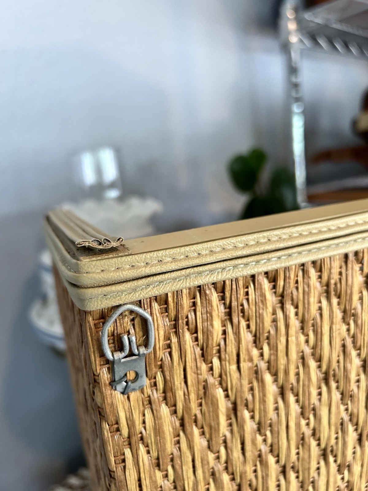 Vintage Mid Century Brown Ratten Vanity Shelf-Tabletop Or Wall