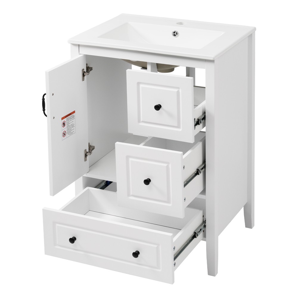 24 inch Bathroom Vanity with Sink, One Cabinet with Soft-closing Door