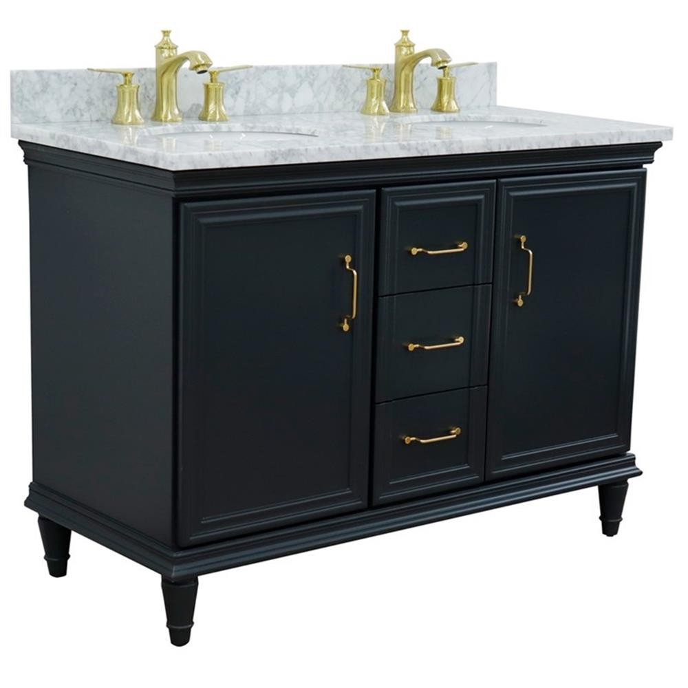 49 in. Double Wooden Vanity Dark Gray with White Carrara Oval Sink