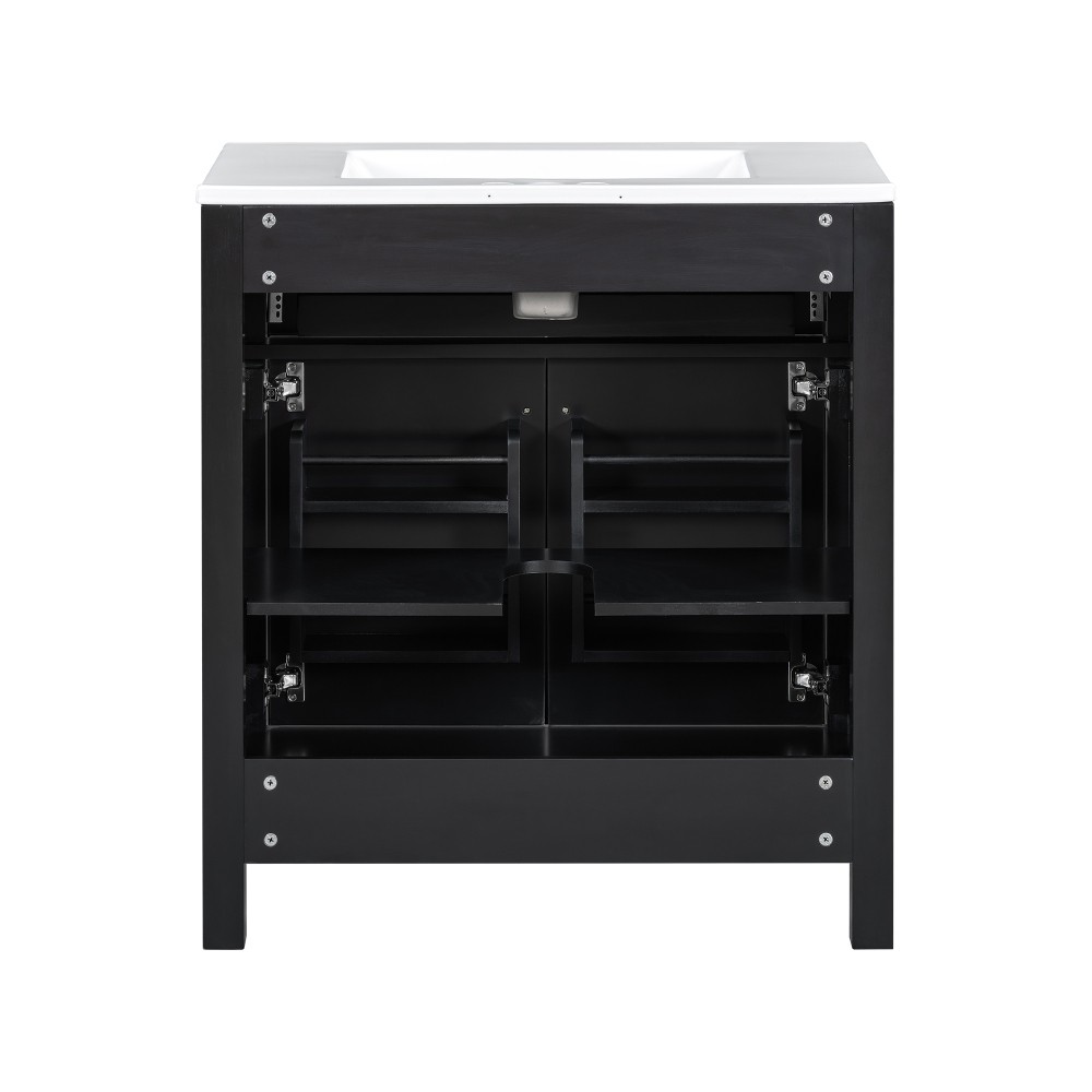 30″ MDF Bathroom Vanity Ceramic Sink Soft Close 2 Doors Adjustable Shelf Storage