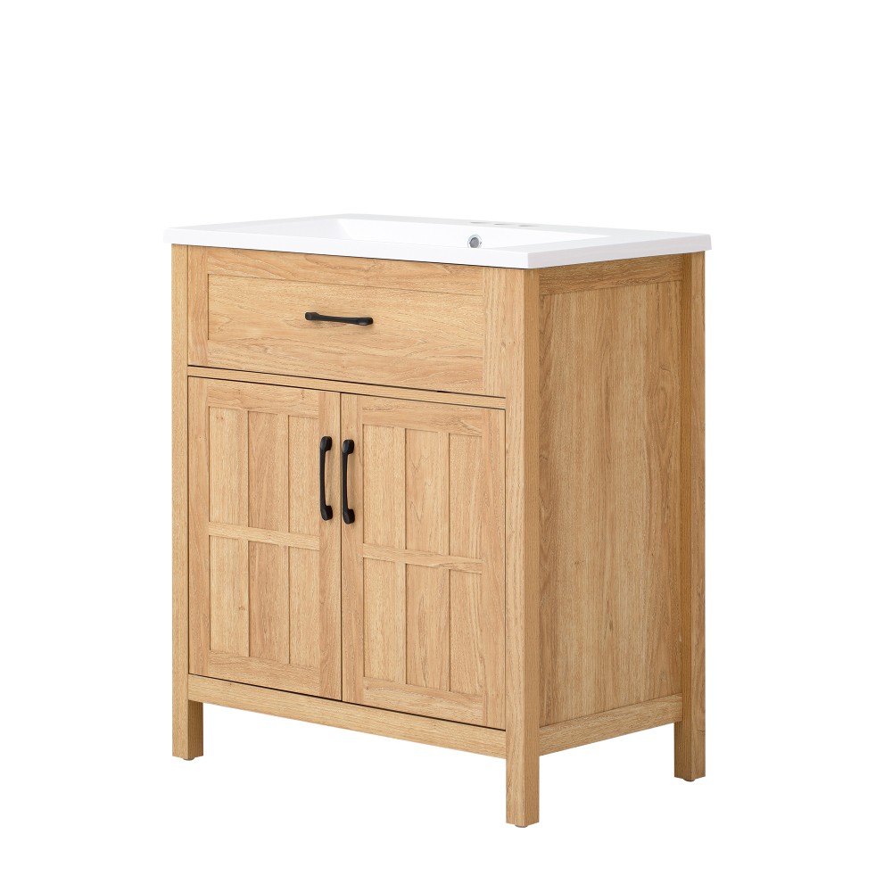 30″ Bathroom Vanity Resin Sink, Solid Wood, Adjustable Shelf & Door Organizers