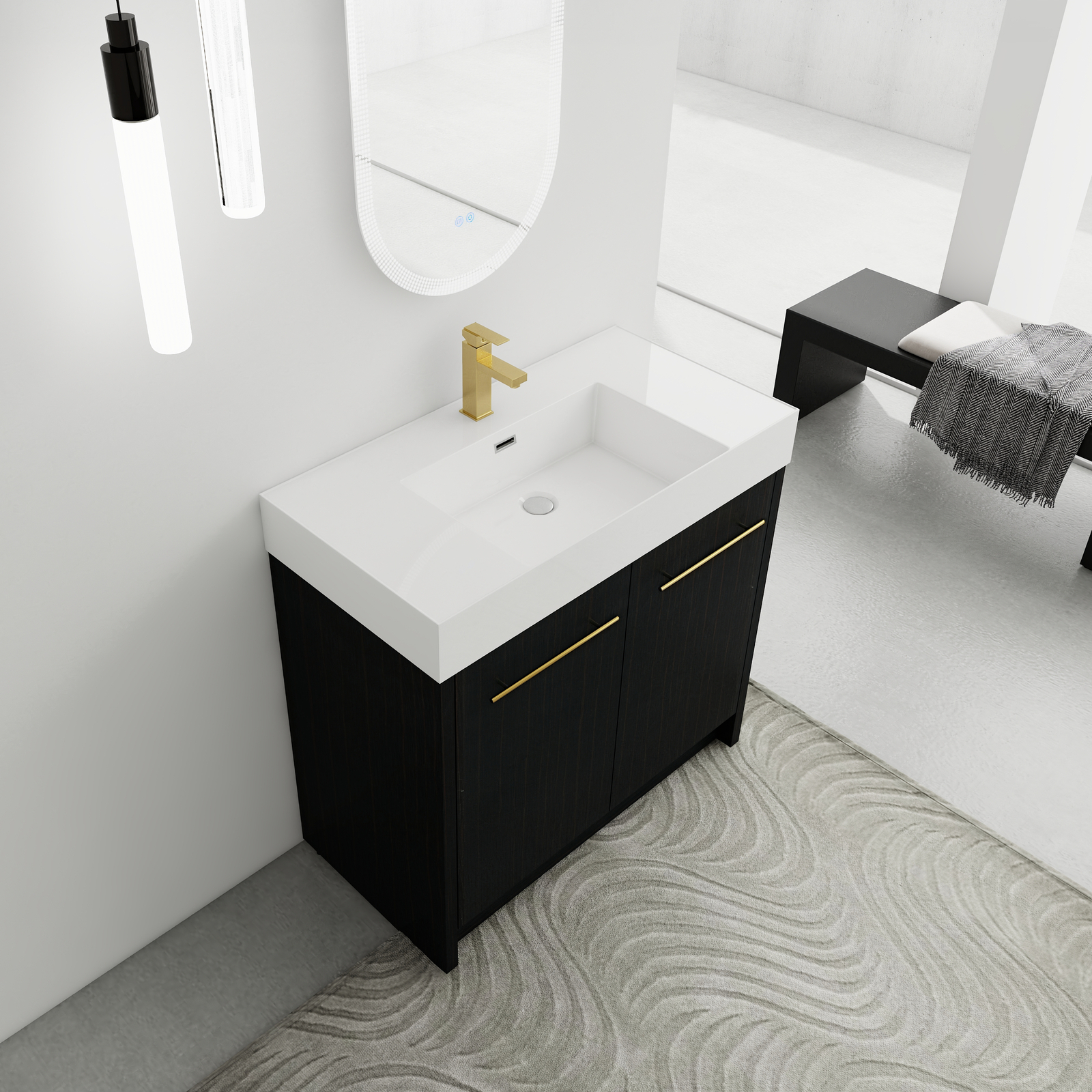 36 Inch Plywood Freestanding Bathroom Vanity with Resin Sink Door Cabinet Black