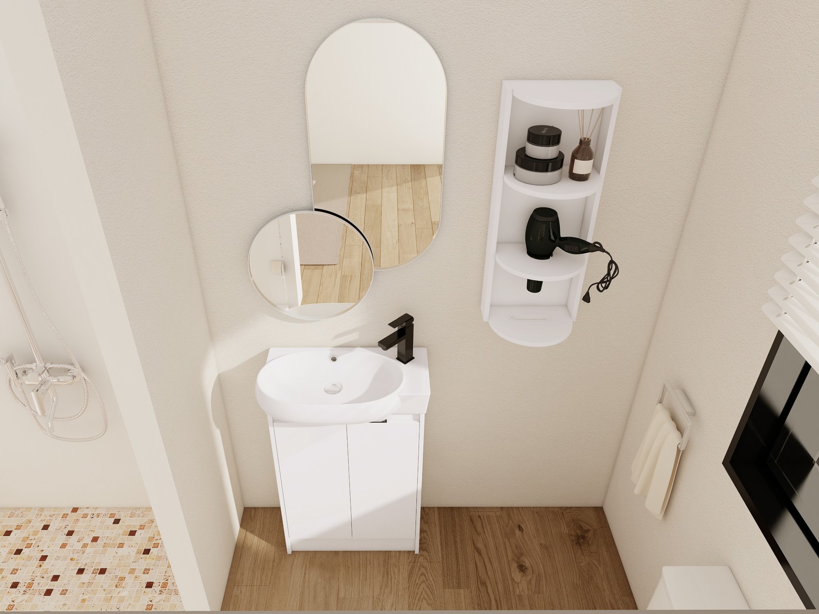 23″ Plywood Freestanding Bathroom Vanity Ceramic Sink Basin +Storage Rack White