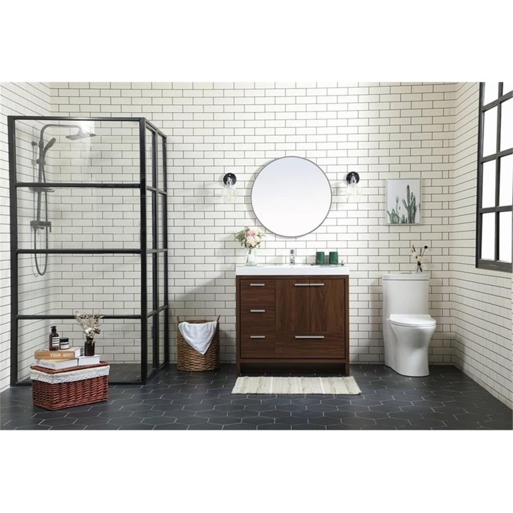 Elegant Decor Wyatt 36″ Aluminum Alloy and MDF Single Bathroom Vanity in Walnut