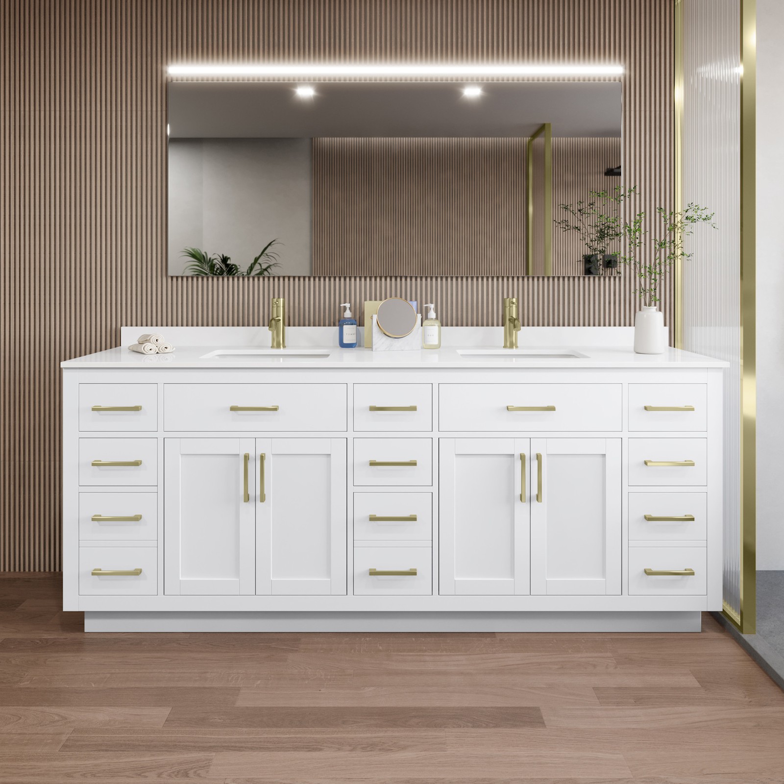 Wyndham Collection WCG262684D-QTZ-UNSMXX Beckett TK 84″ – White / White Quartz