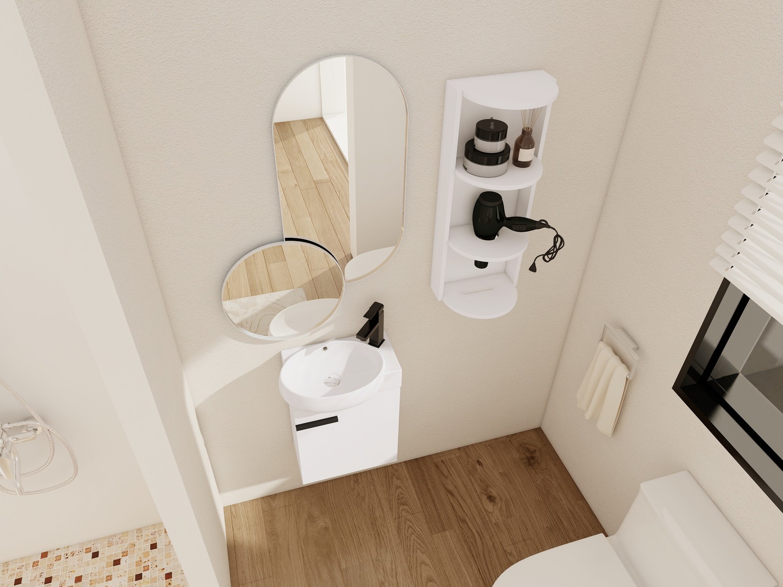 16″ Plywood Freestanding Bathroom Vanity Ceramic Sink Basin +Storage Rack White