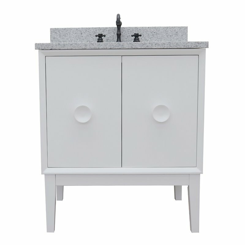 Stora 31″ Single Oval Sink Vanity with Gray Granite Stone Top in White