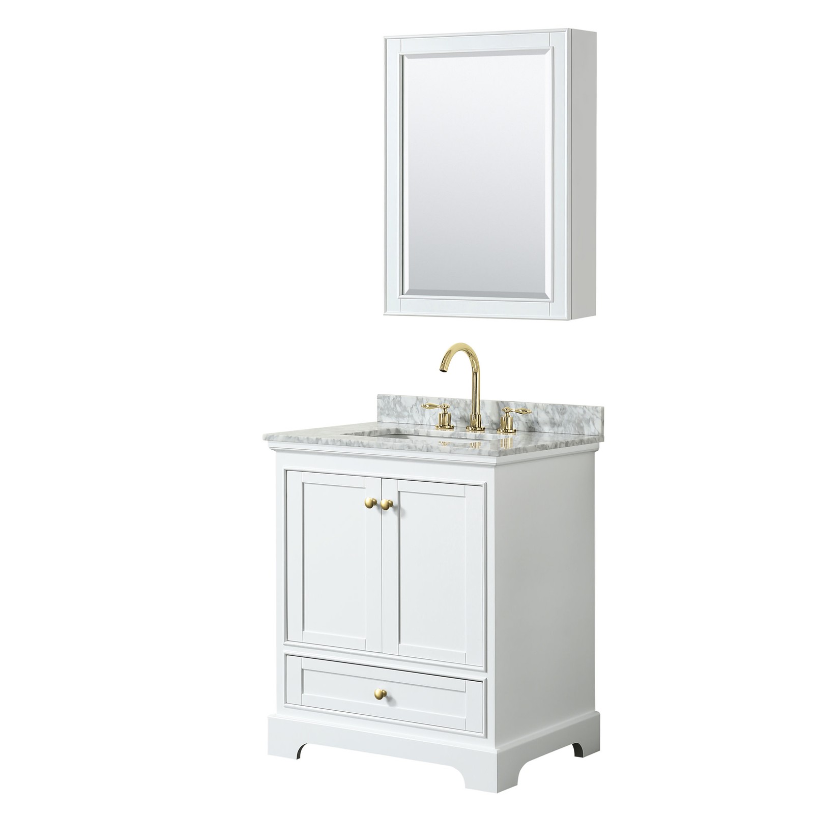 Wyndham Collection WCS202030SCMUNSMED Deborah 30″ – White / White Carrara Marble