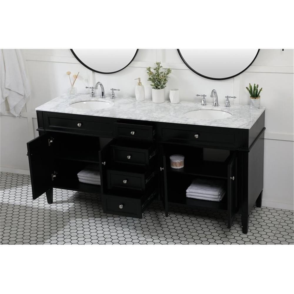 Elegant Decor Park Avenue 72″ Metal MDF Marble Double Bathroom Vanity in Black