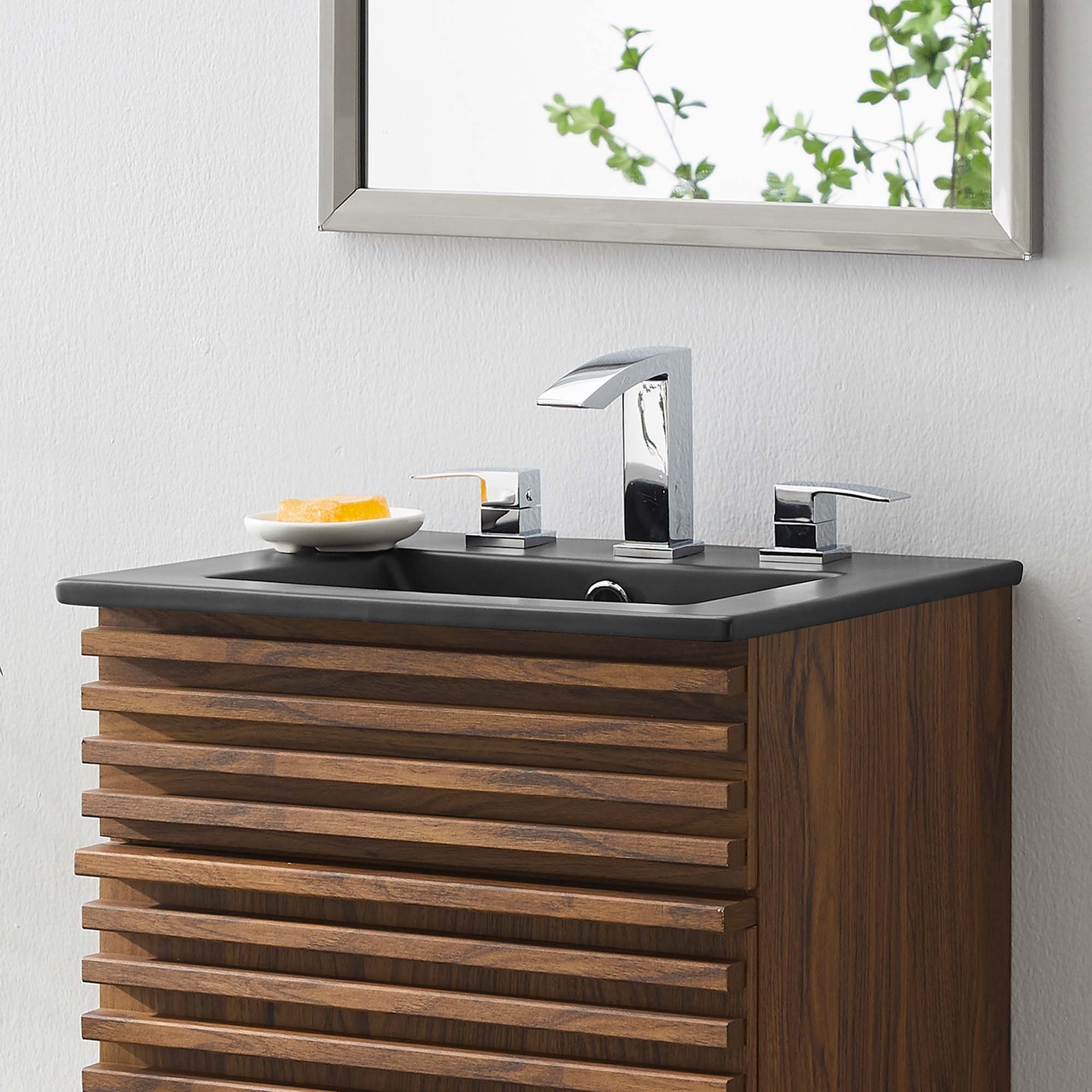 Modway Cayman Modern 18″ Bathroom Sink in Black With Rectangular Basin