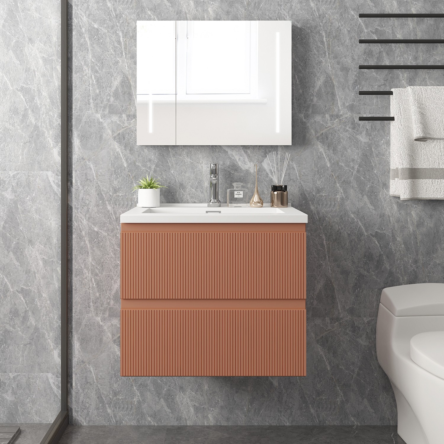 24 in Bathroom Vanity with Resin Sink Wall-mounted Cabinet No Assembly Required
