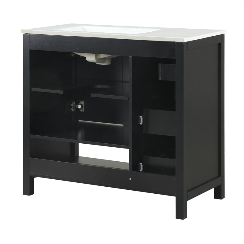 36″ Black Bathroom Vanity with Sink Top,Vanity Cabinet with 2 Doors & 2 Drawers
