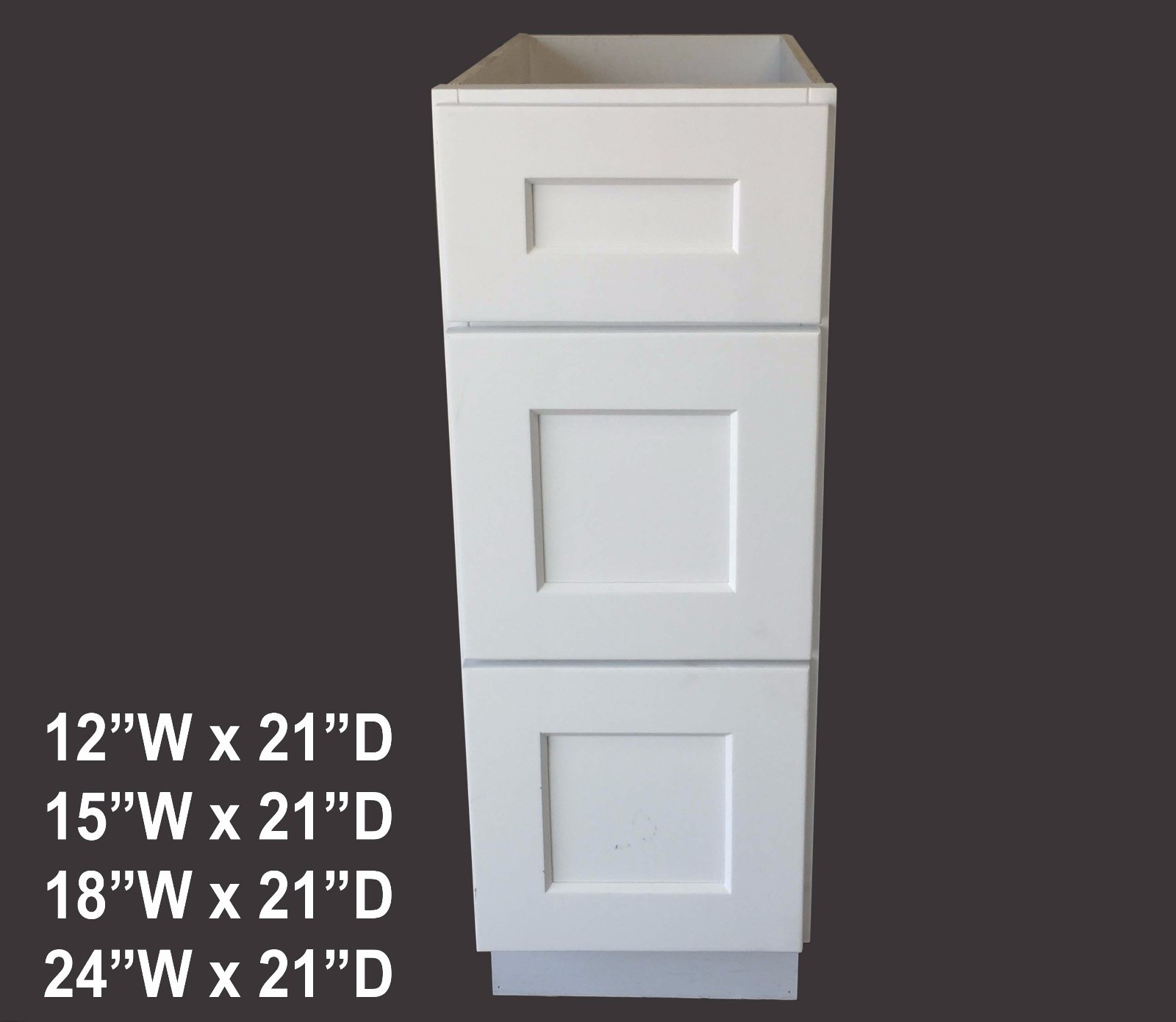 12 ” W x 21″ D – 3 Drawers White Shaker Bathroom Vanity Base Cabinet solid wood