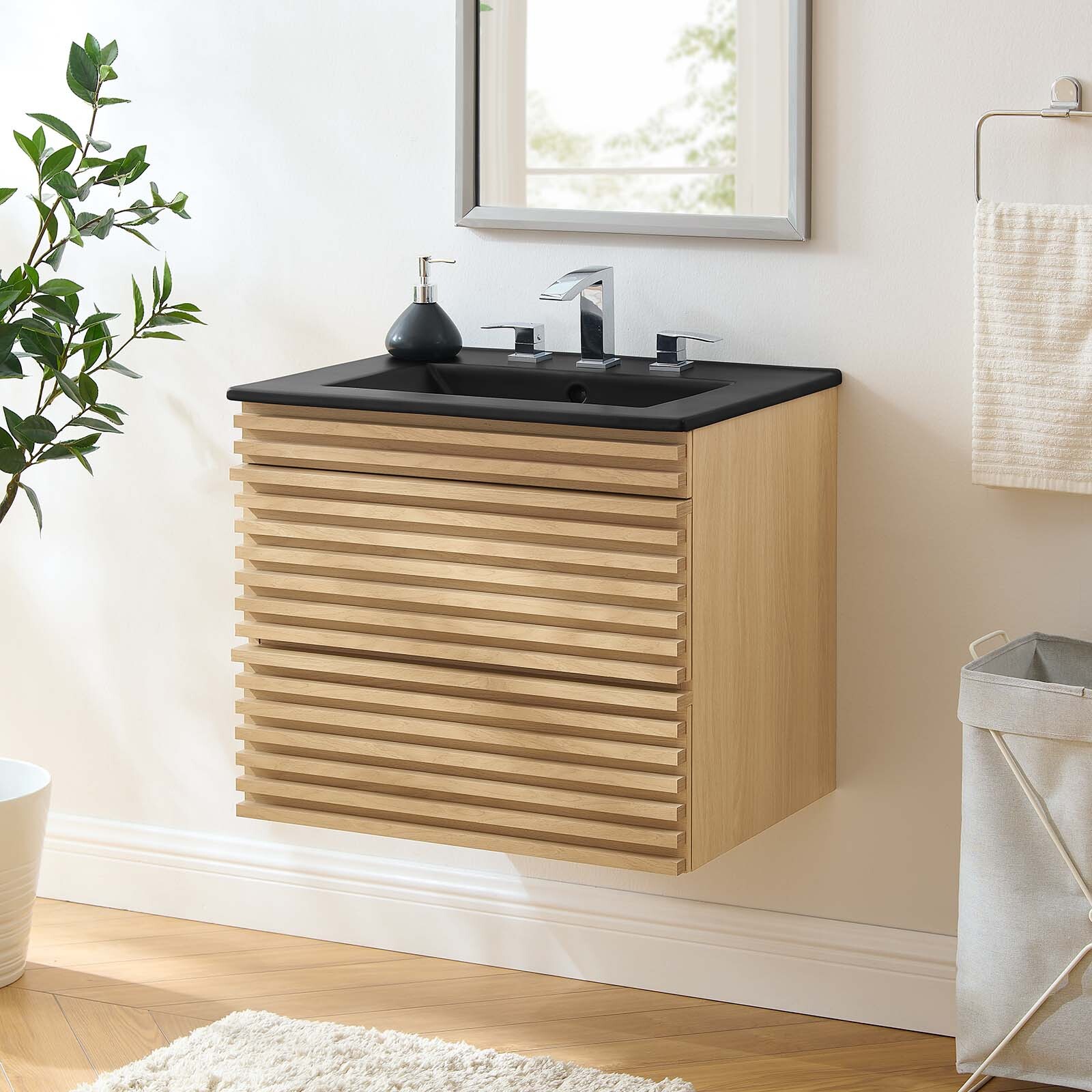Modway Render 24″ Wall-Mount Bathroom Vanity in Oak Black