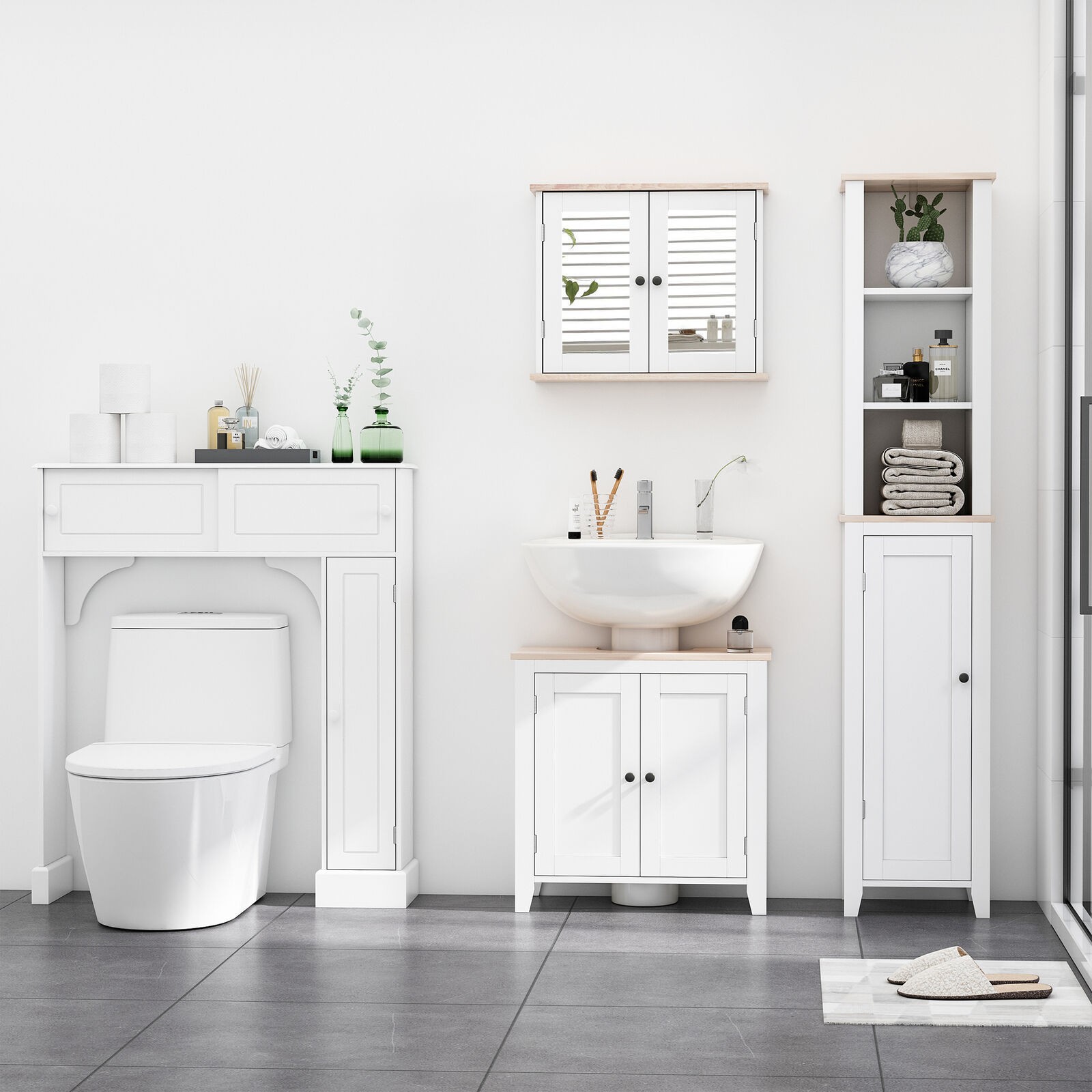 Under-Sink Bathroom Sink Cabinet, Storage Unit w/U-Shape Design, White