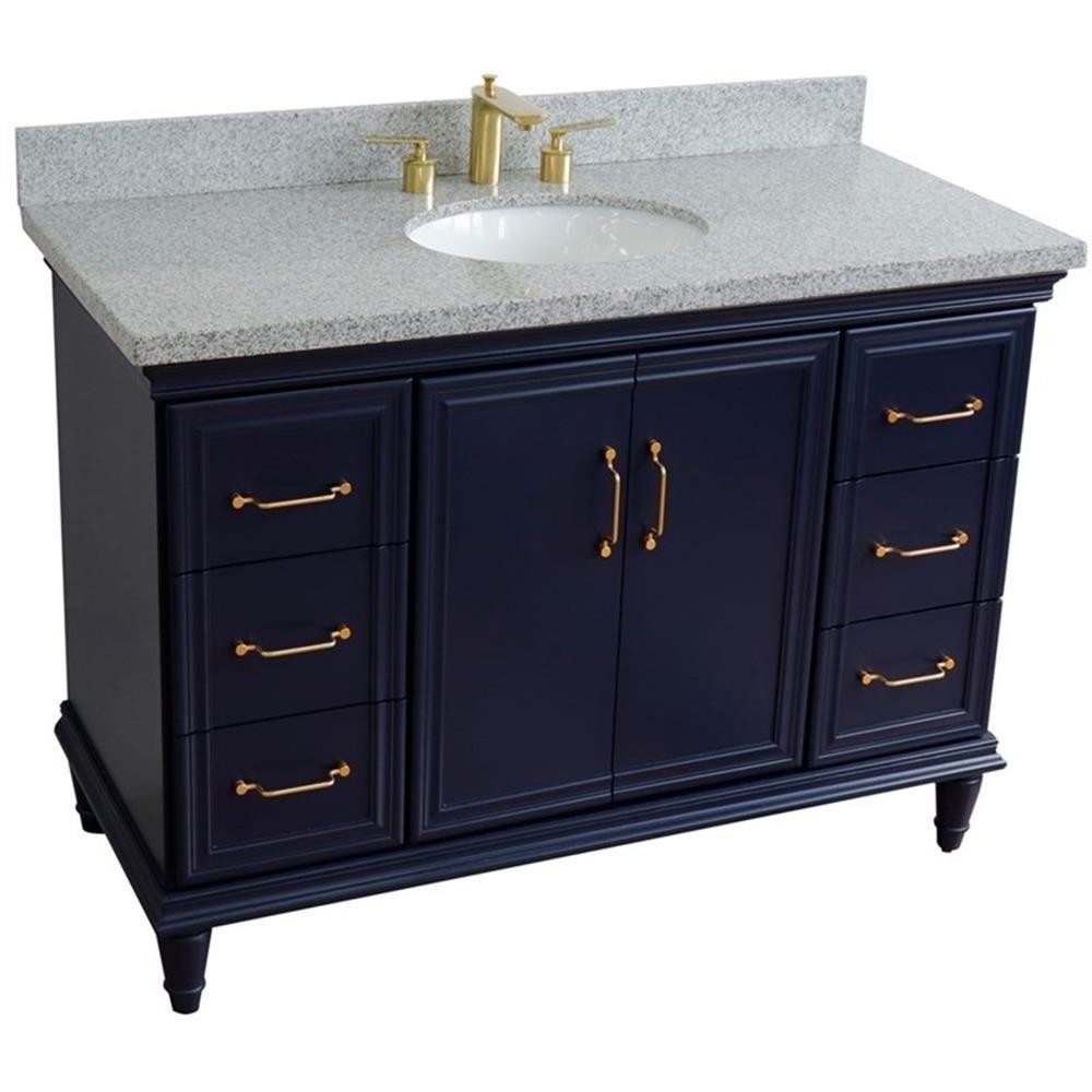 49 in. Single Wooden Vanity Blue with Gray Granite Oval Sink