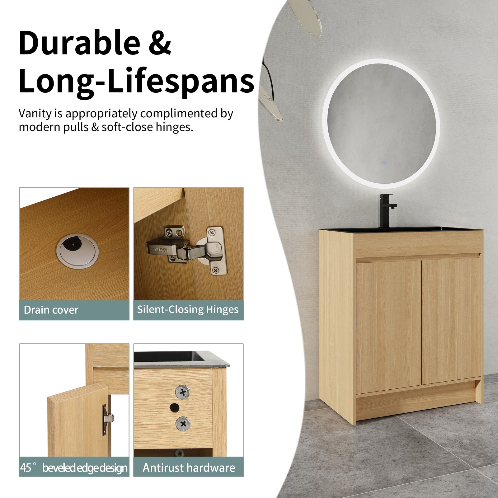 28″ Freestanding Bathroom Vanity/Laundry Utility Cabinet Stainless Steel Sink