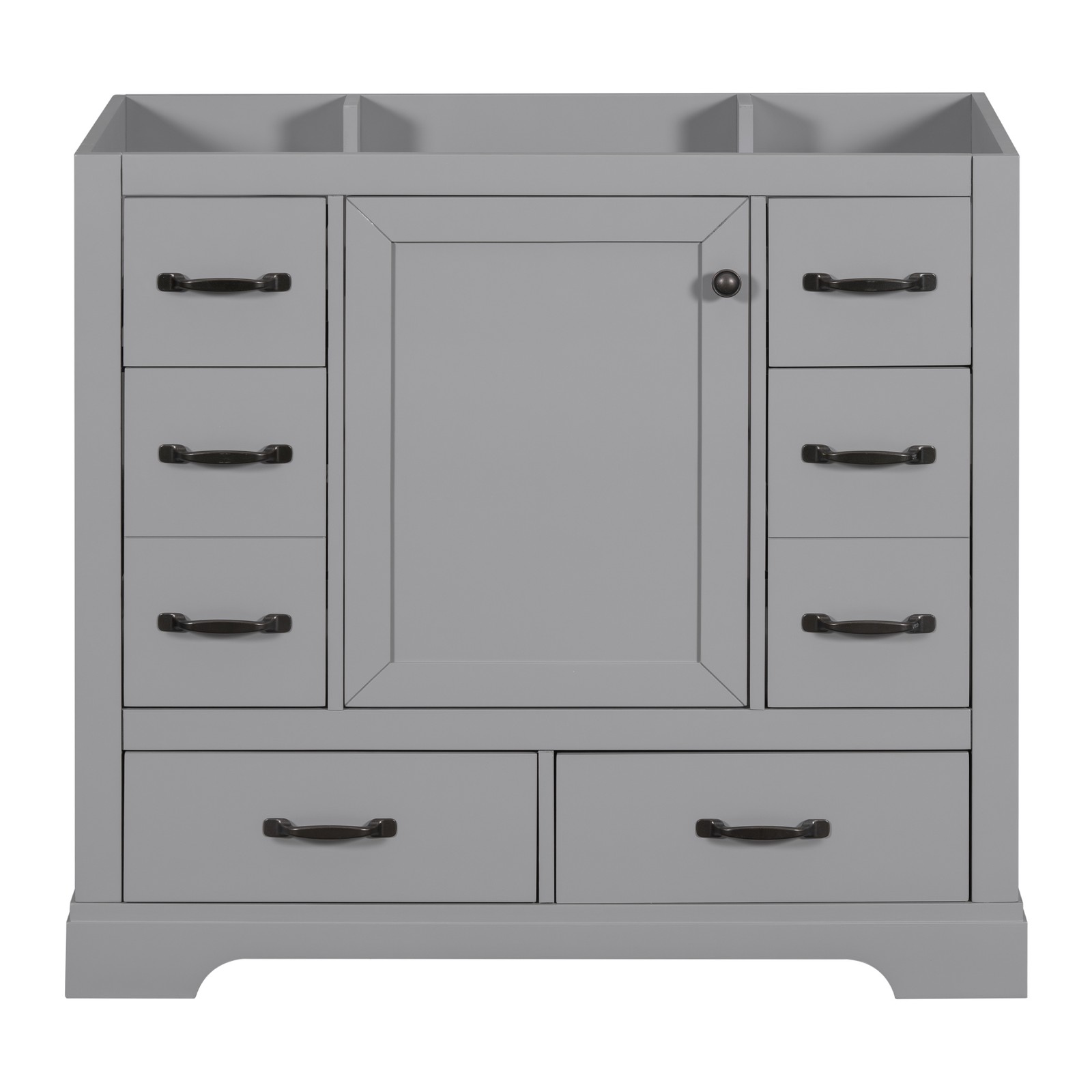 36″ Bathroom Vanity Base Only, 6 Drawers, Adjustable Shelf, Gray