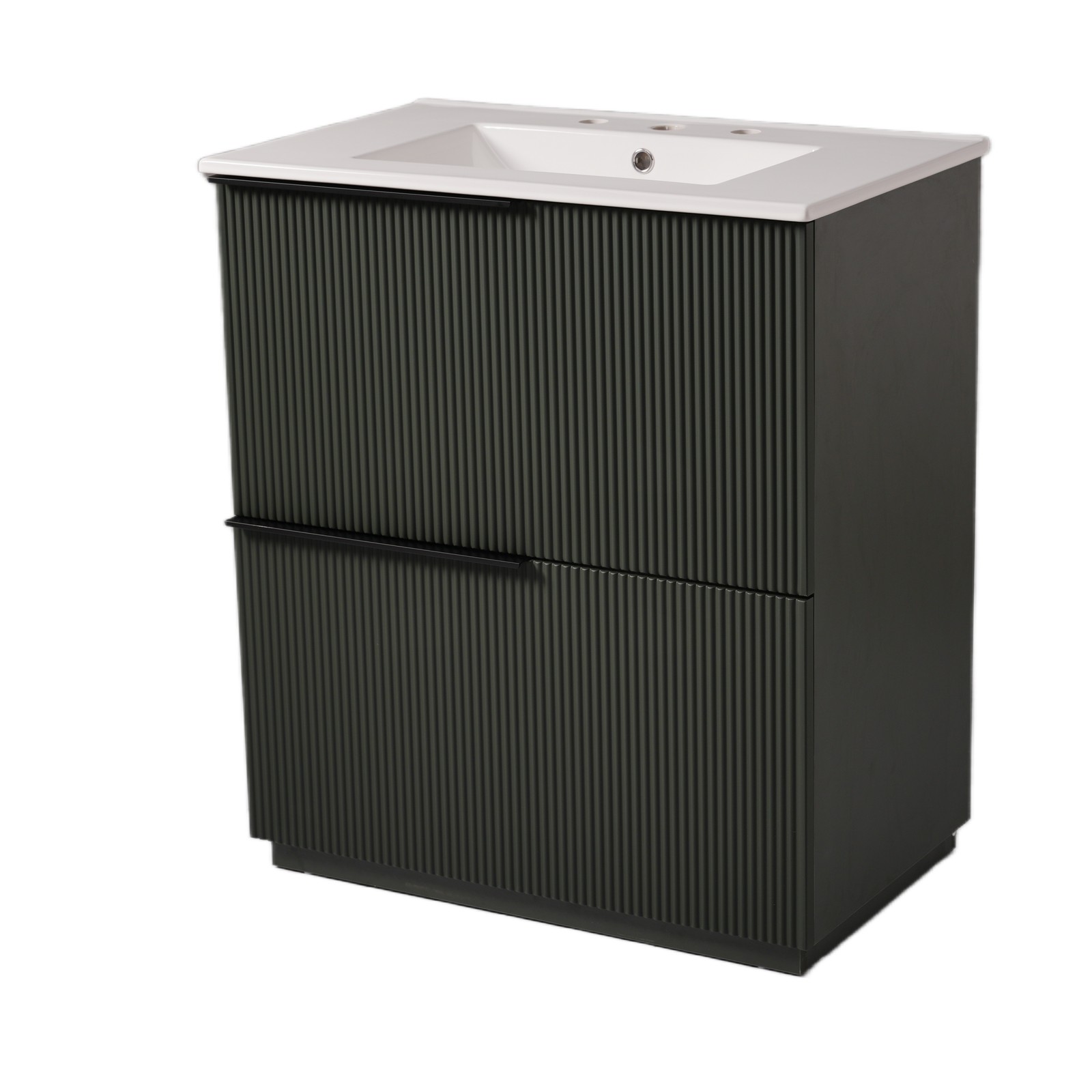 30″ Green Fluted Bathroom Vanity with Ceramic Sink & Soft Close