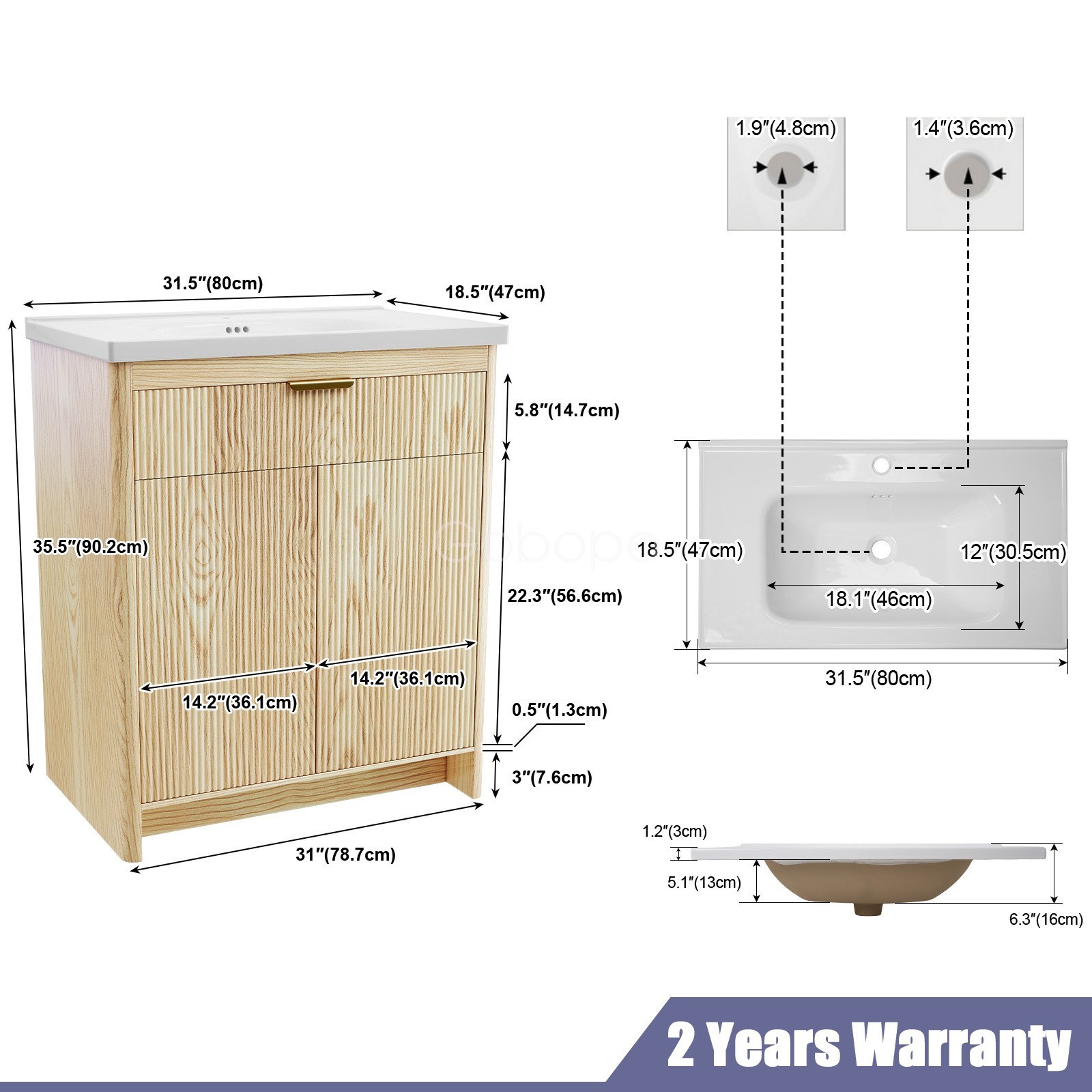 Wood Bathroom Vanity Freestanding Storage Vanity Door Cabinet With Ceramic Sink
