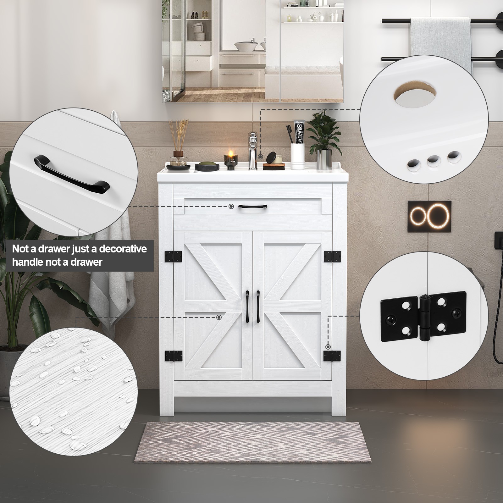 23″ Bathroom Vanity w/Ceramic Sink Modern Freestanding Vanity Cabinet w/2 Doors