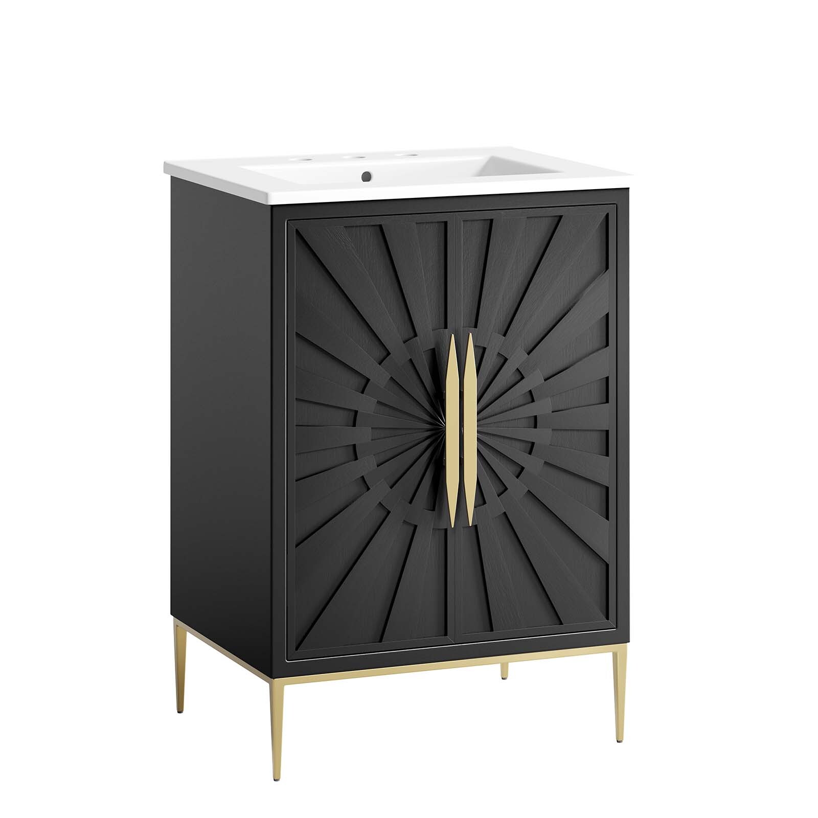 Modway Awaken 24″ Bathroom Vanity Cabinet in White Black With Ceramic Sink Basin