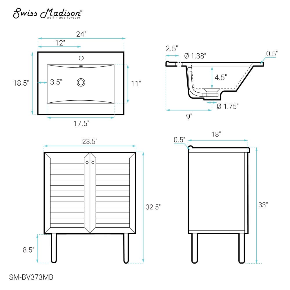 Swiss Madison SM-BV373MB Bron 24″ – Golden Oak / Matte Black