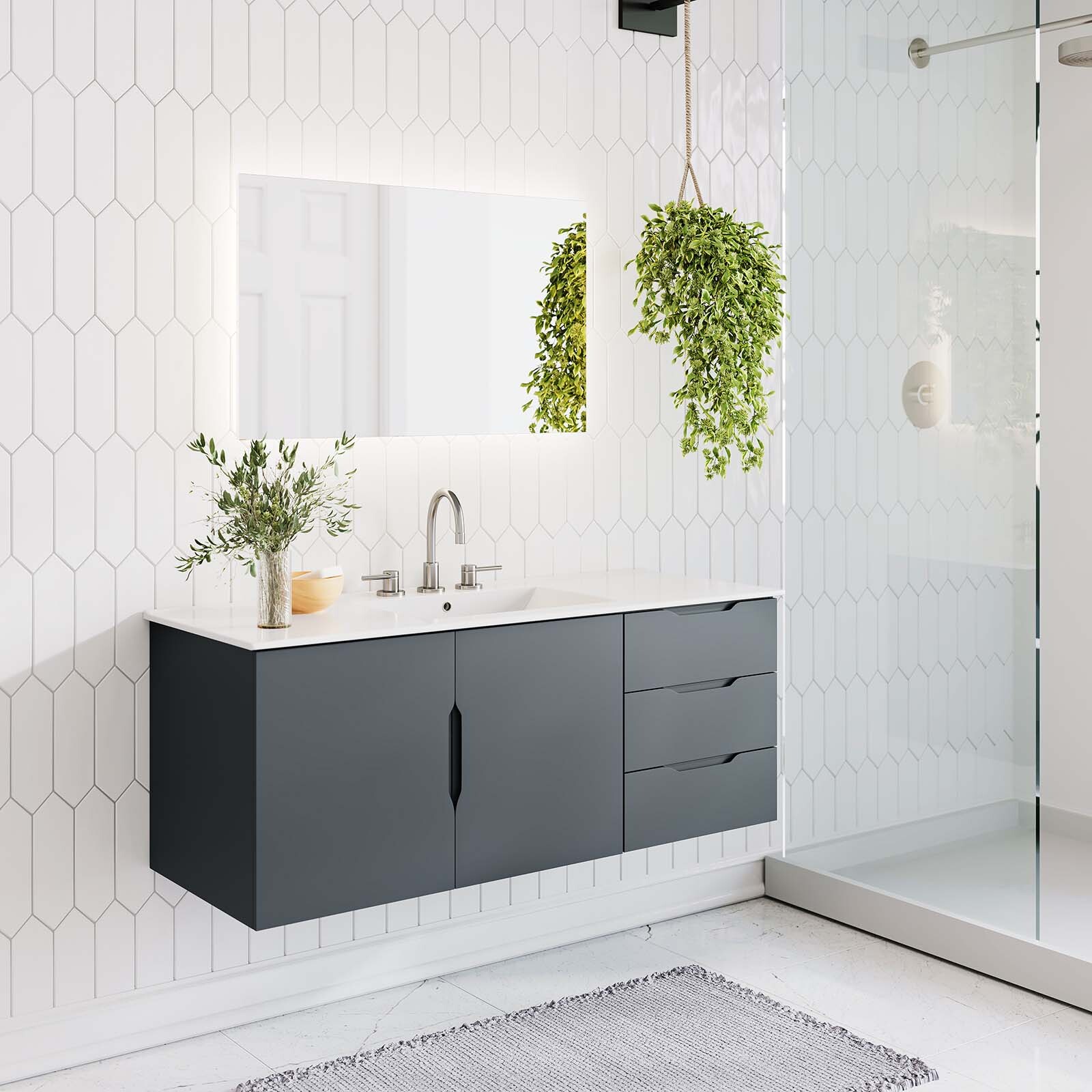 Modway Vitality 48″ Single Sink Wall-Mount Bathroom Vanity in Gray White
