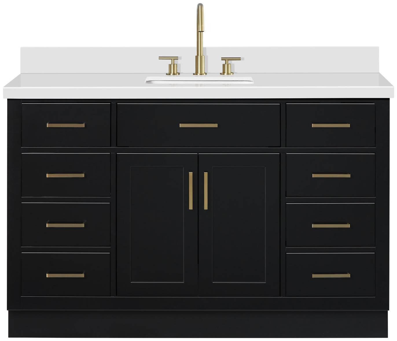 Ariel T055SWQRVO Hepburn 55″ – Black / Pure White Quartz Top / Satin Brass