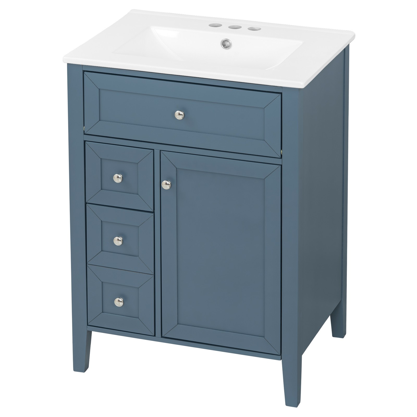 24″ Blue Gray Bathroom Vanity with Ceramic Sink & Soft-Close Drawers