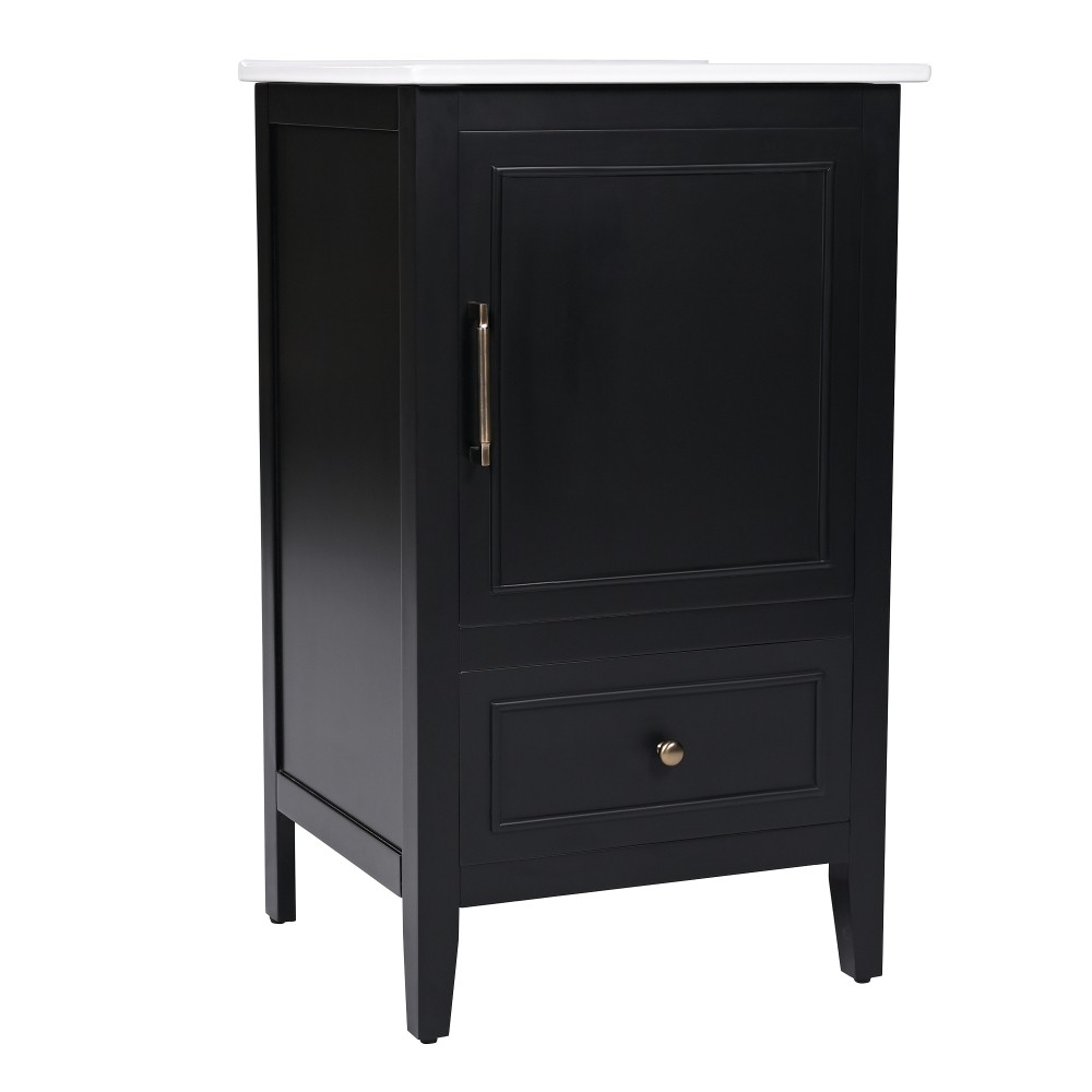 20″ Black Bathroom Vanity with Ceramic Sink Solid Wood MDF Cabinet