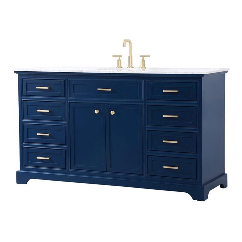 Elegant Decor Americana 60″ Metal MDF Marble Single Bathroom Vanity in Blue
