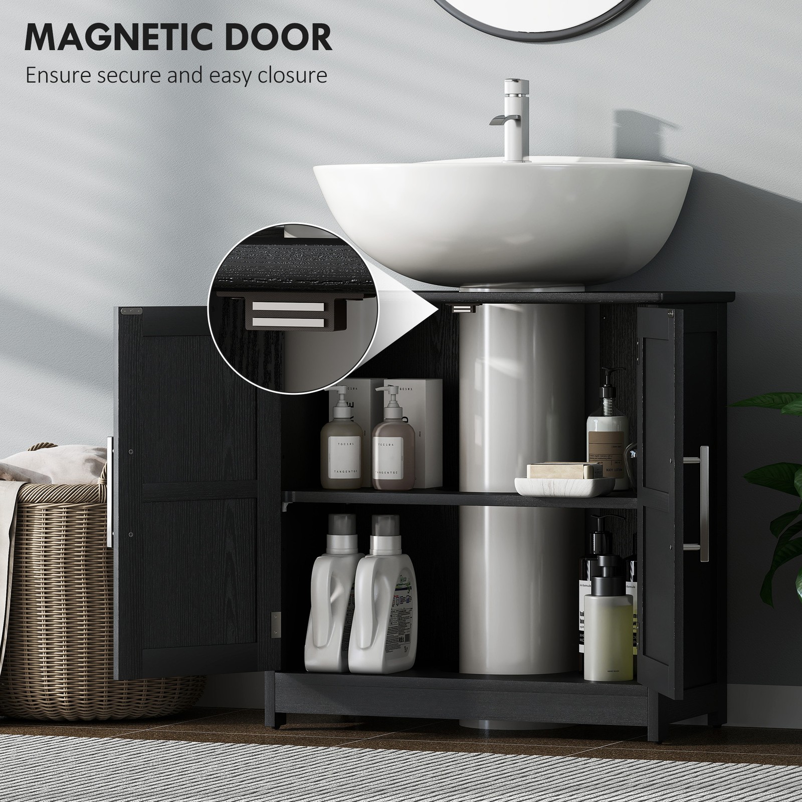 Pedestal Sink Storage Cabinet, Bathroom Sink Cabinet, Black