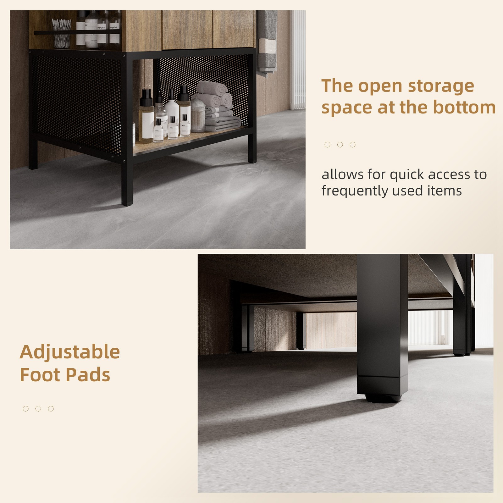 24″ Small Bathroom Vanity Combo Storage Cabinet FloorStanding Glass Vessel Oak