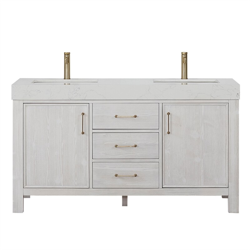 Leon 60″ Single Bathroom Vanity in Washed White w/ Composite in Lightning White