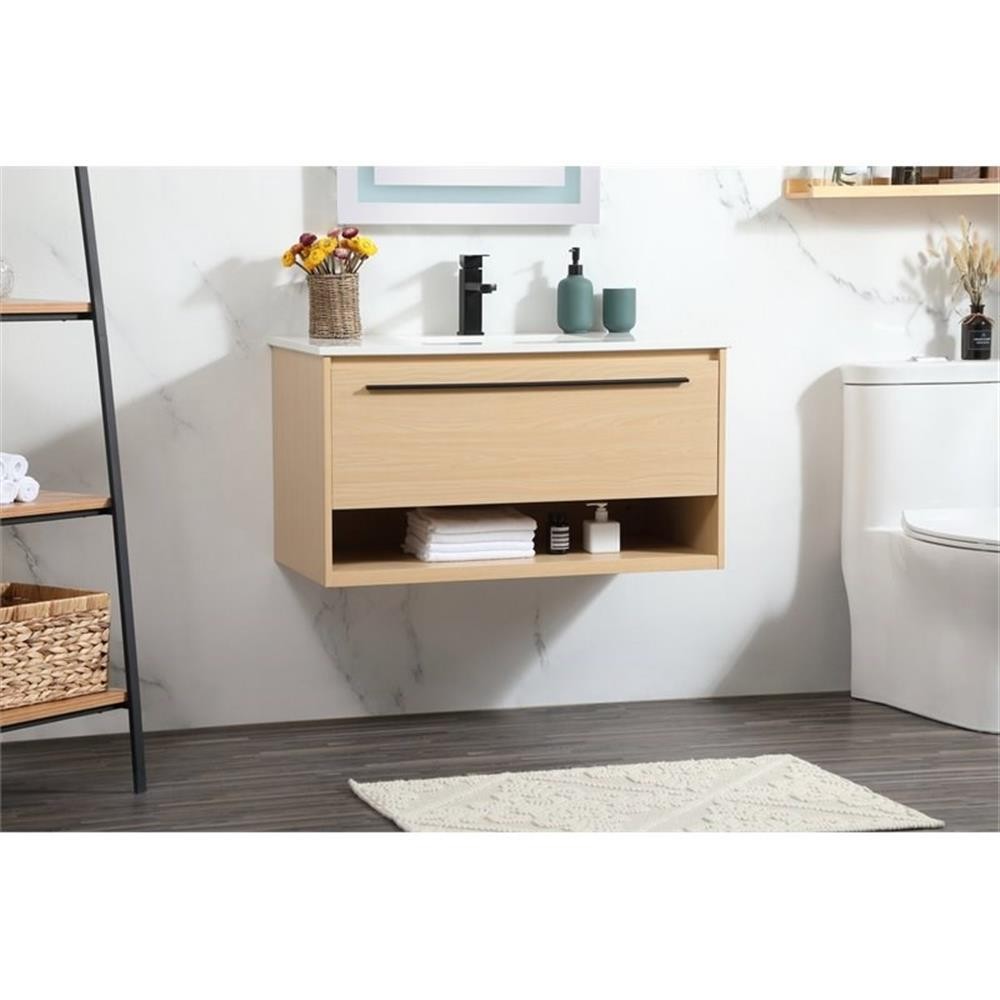 Elegant Decor Roman 36″ Aluminum Alloy MDF Single Bathroom Vanity in Maple